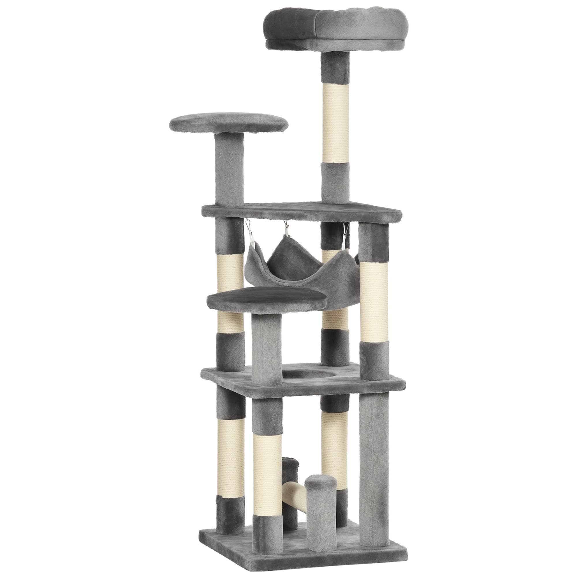 PawHut Katzenbaum Katzenkratzbaum Hängematte Grau L40 x B40 x H132 cm