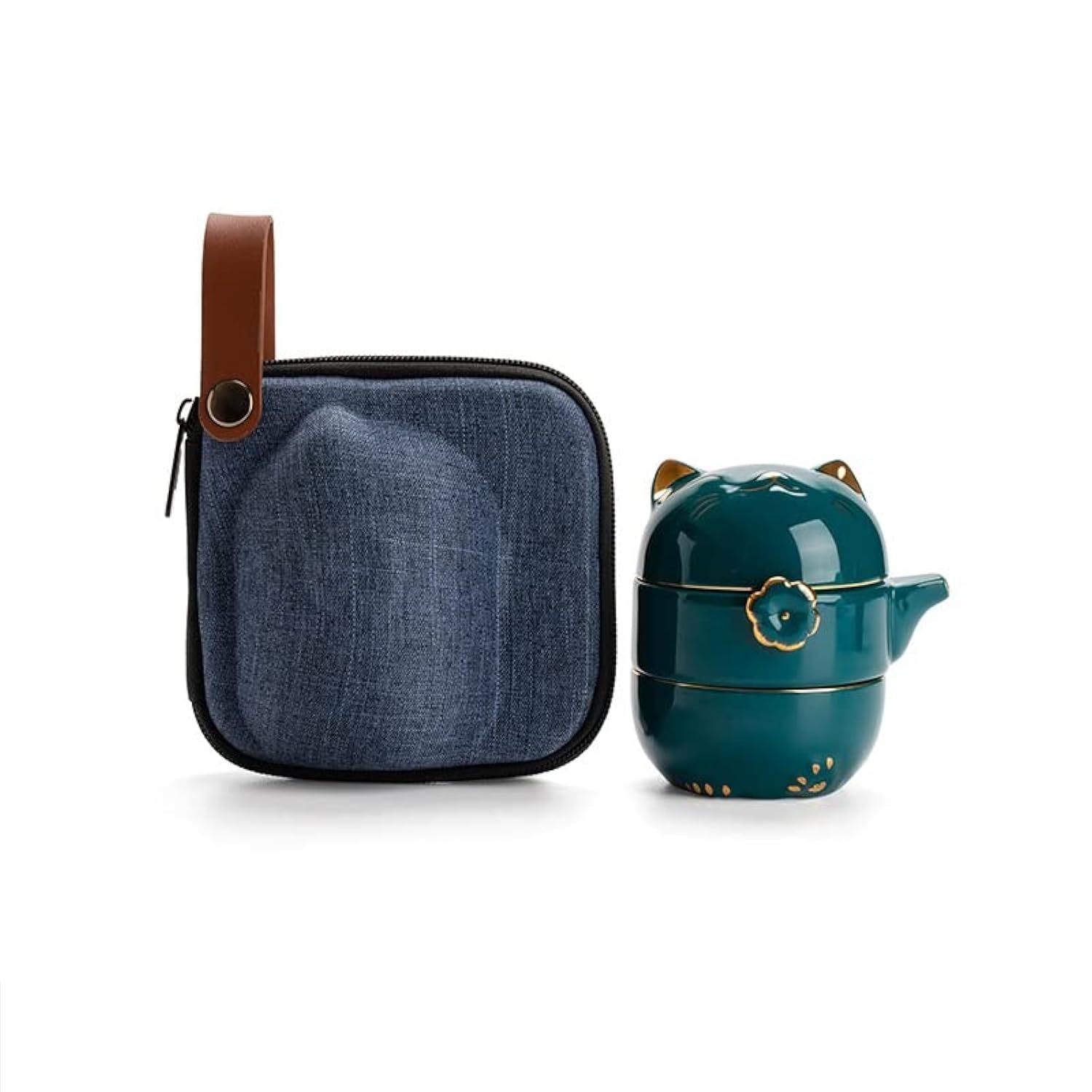 RORA Service à thé de voyage avec sac portable, Kung Fu fait à la main, théière tout-en-un, 1 théière et 2 tasses, convient pour les voyages, le bureau et la maison (vert)