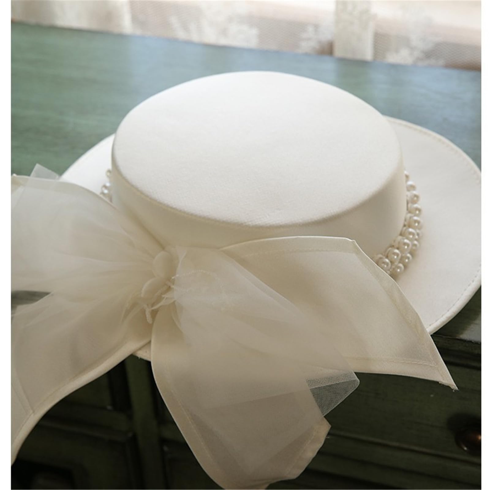 Sombrero victoriano de perlas para despedida de soltera, regalo de novia, boda, despedida de soltera, perlas, elegante sombrero plano