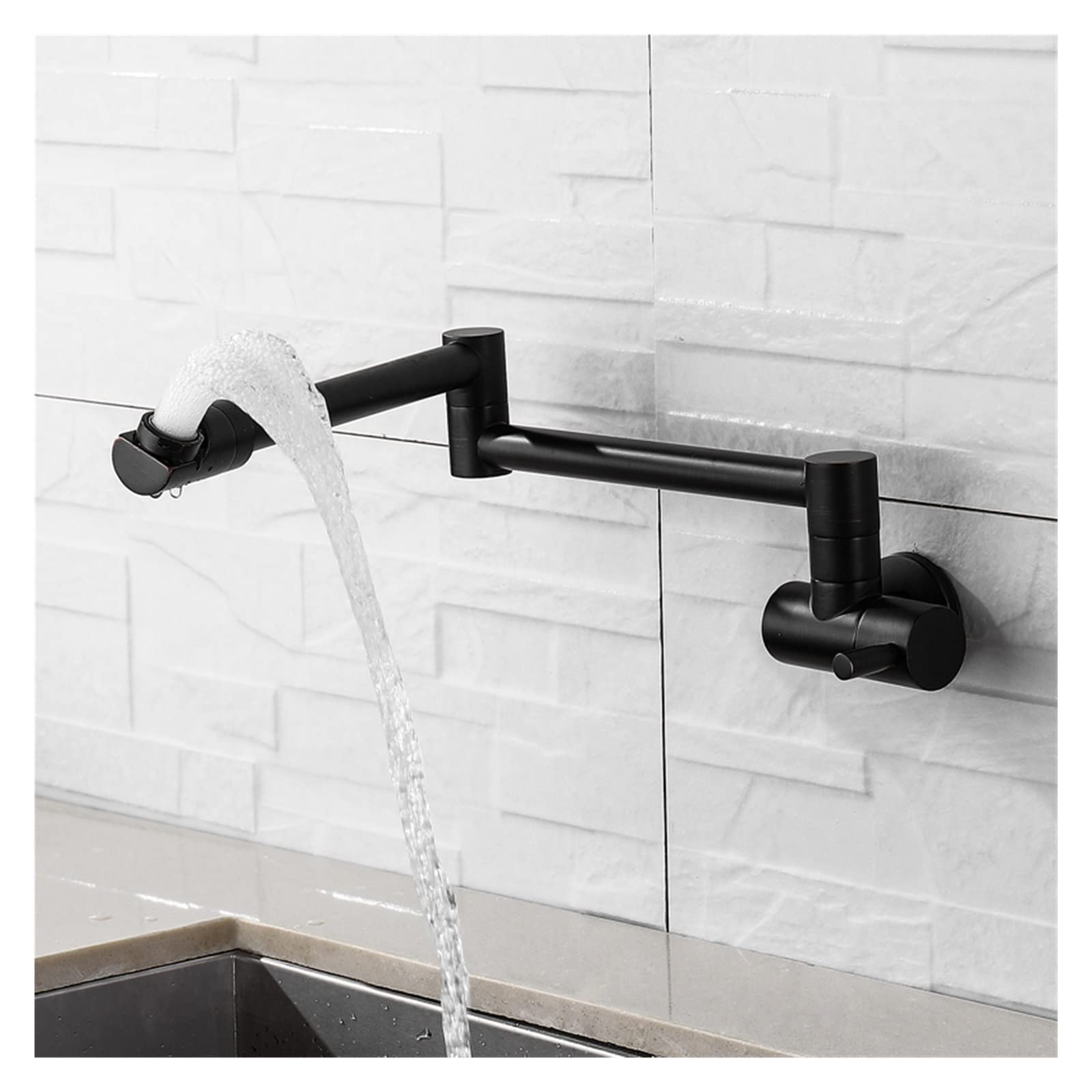 Messing Wandmontierte Küchenarmatur Schwarzer Topffüller Wasserhahn Schwenkfaltungsverriegelung Rotary Stretch Basin Wasserhahn Waschbecken Hahn,Hocheffiziente Filtration