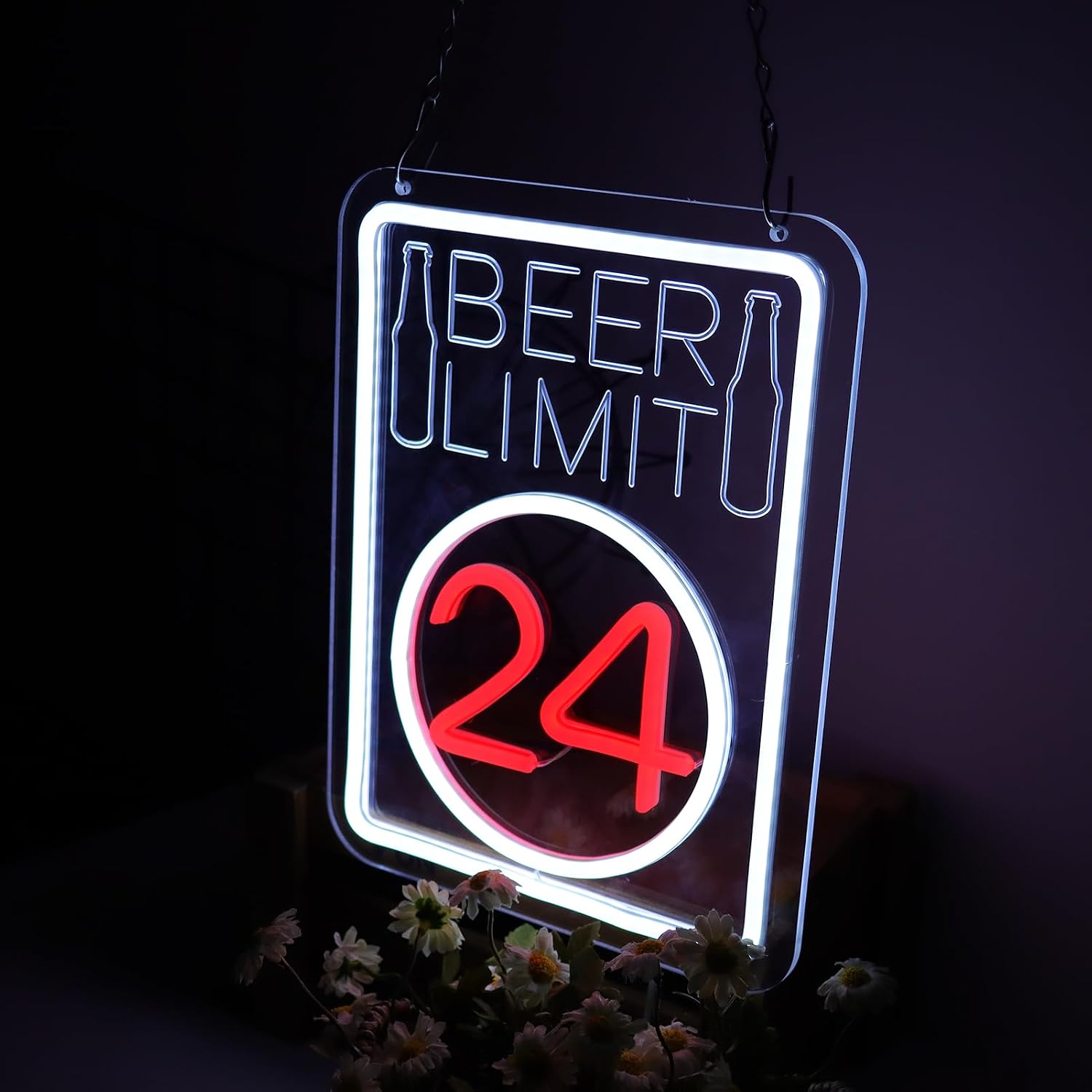 Beer Limit 24 Neon Sign, Funny Bar Neon Light for Wall Decor, Dimmable LED Neon Sign with Acrylic Backboard, USB Powered, for Home Bar Pub Party Man Cave Decor (11.8 x 9 Inches)