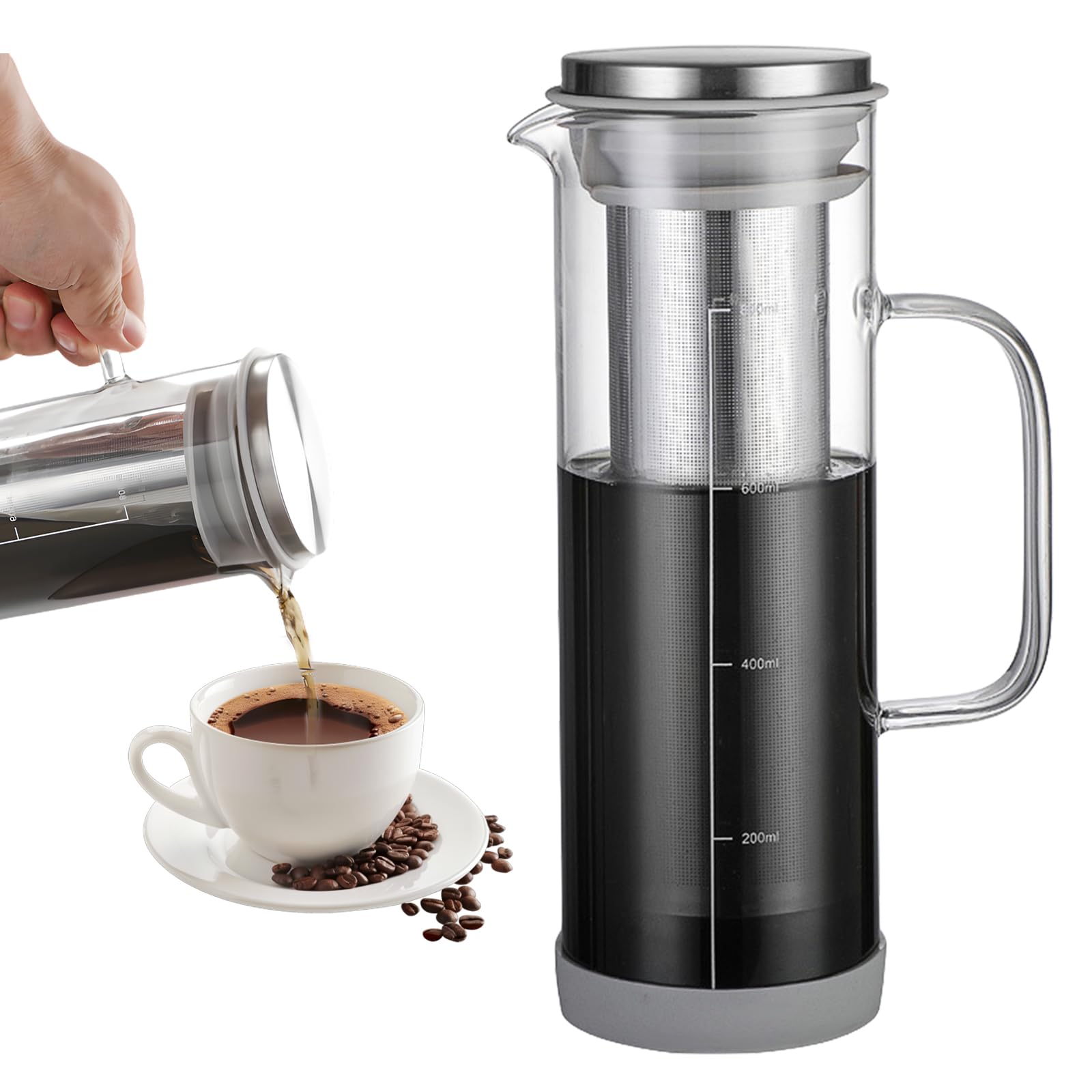 Cold Brew Caffettiera da 800 ml, Cold Brew Coffee Maker, caffettiera Cold Brew, coperchio con manico e filtro in acciaio inox, adatta per attività all'aperto, portatile, per caffè freddo, tè freddo