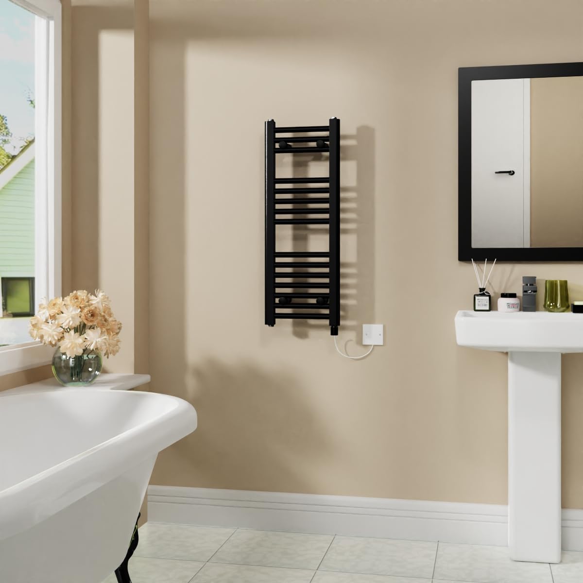 Warmehaus 400W Electric Heated Towel Rail Radiator Black - 800x300mm — image 1