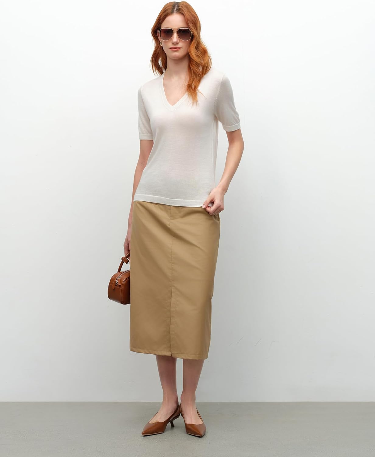 KVSS Women's Cashmere Silk Blend Sweater, 70% Cashmere 30% Silk Luxury V Neck Short Sleeve Pullover Top for Daily Office Wear