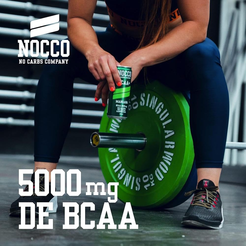 NOCCO BCAA - Bebida Energética con 180mg Cafeína, 3000 mg BCAA, Sin Azúcar, Sin Carbohidratos, Enriquecida con Vitaminas - 24 x 330ml inkl. Pfand (Manzana)