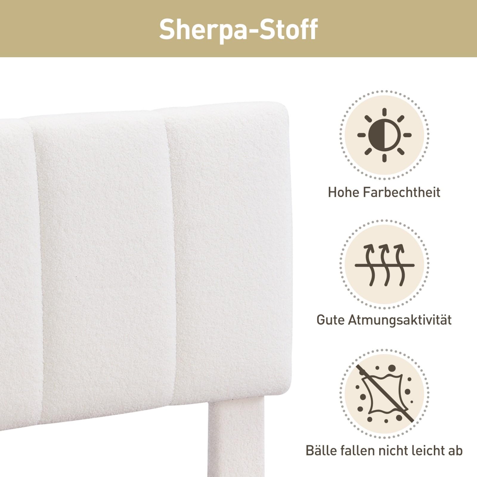 Lit Plateforme KOMHTOM 140x190cm Avec Tête De Lit Rembourrée - Sommier Lattes Bois, Minimaliste, Beige