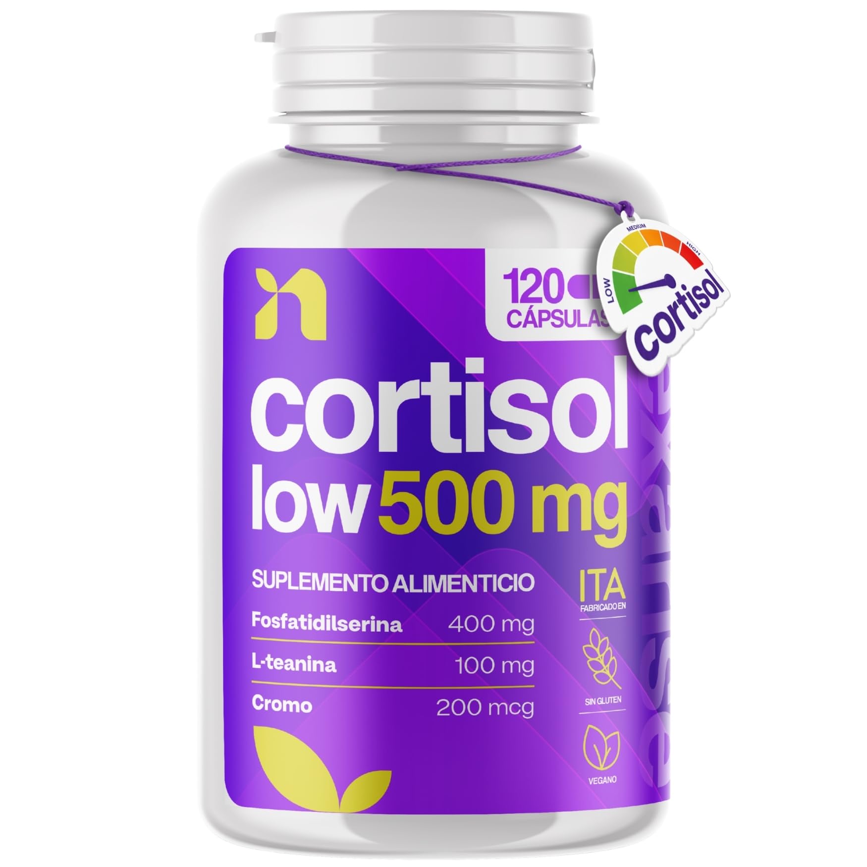 Cortisol Low 500mg | 120 Cápsulas con Fosfatidilserina 400mg, L-Teanina 100mg y