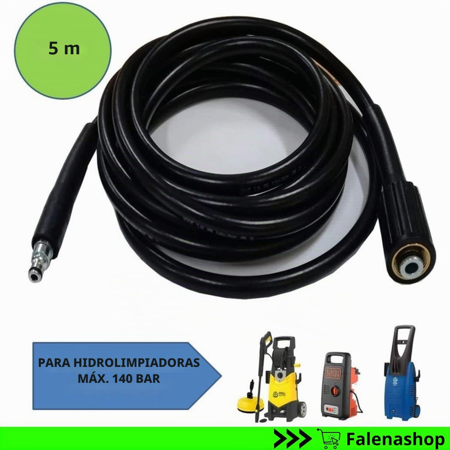 Parpyon® - Manguera hidrolimpiadora Annovi Reverberi - Black Decker - Stanley Tubos, alargador, sonda accesorios para hidrolimpiadoras de agua fría Max 160 Bar + paño Parpy (AR290)
