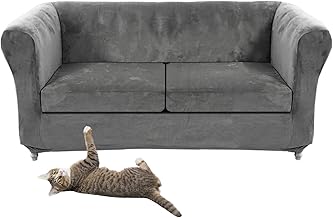 Stretch Velvet Chesterfield Sofa Cover, Couch Cover with Seat Cushion for Curved Settee Armchair Vintage Style (Gray, Sofa+2 Large Seats)