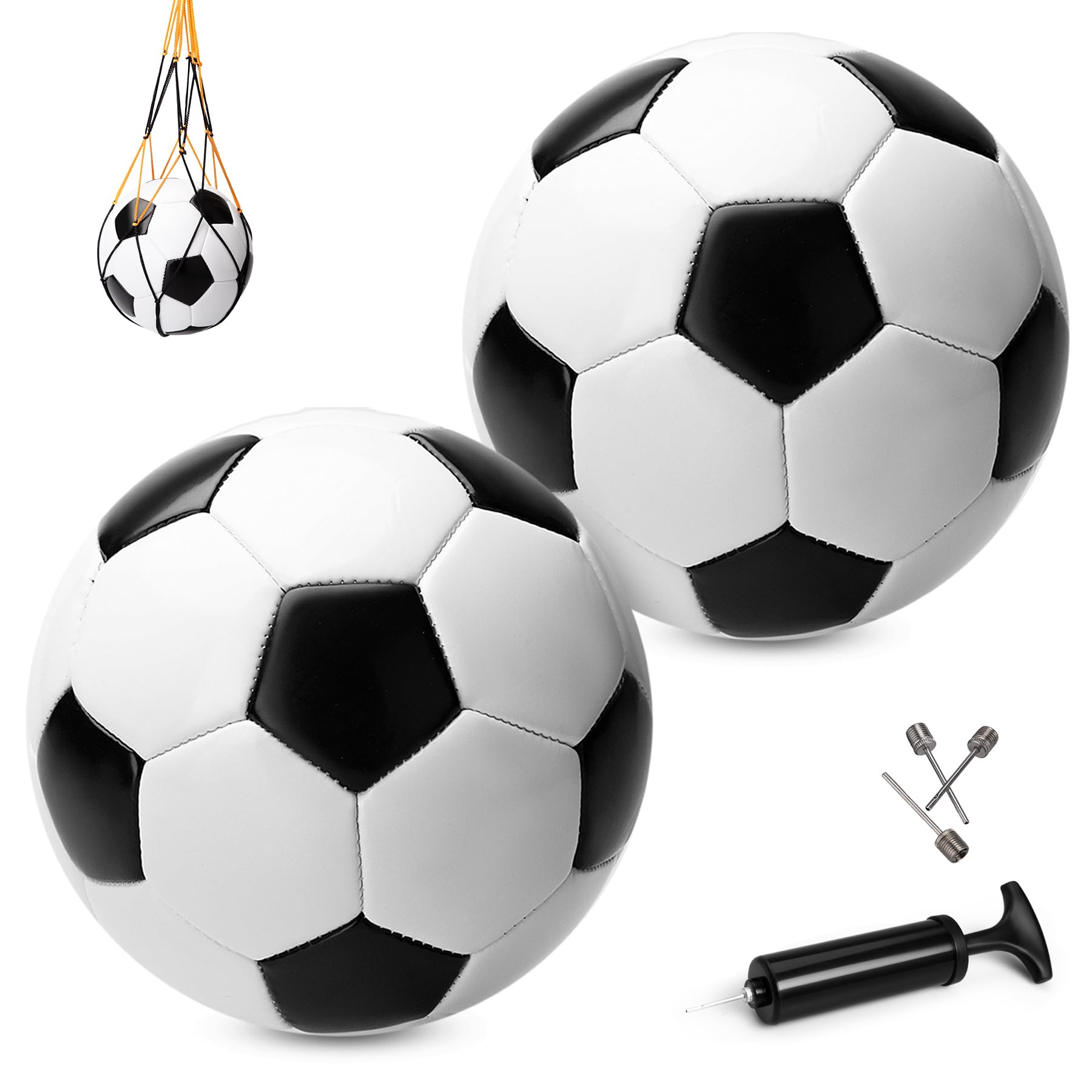 INPODAK 2Pack Size 3 Football,Kids Football,Toddler Soccer Ball For Age 3-8,Black and White Footballs with Handpump,School Training Ball,Garden Toy Balls