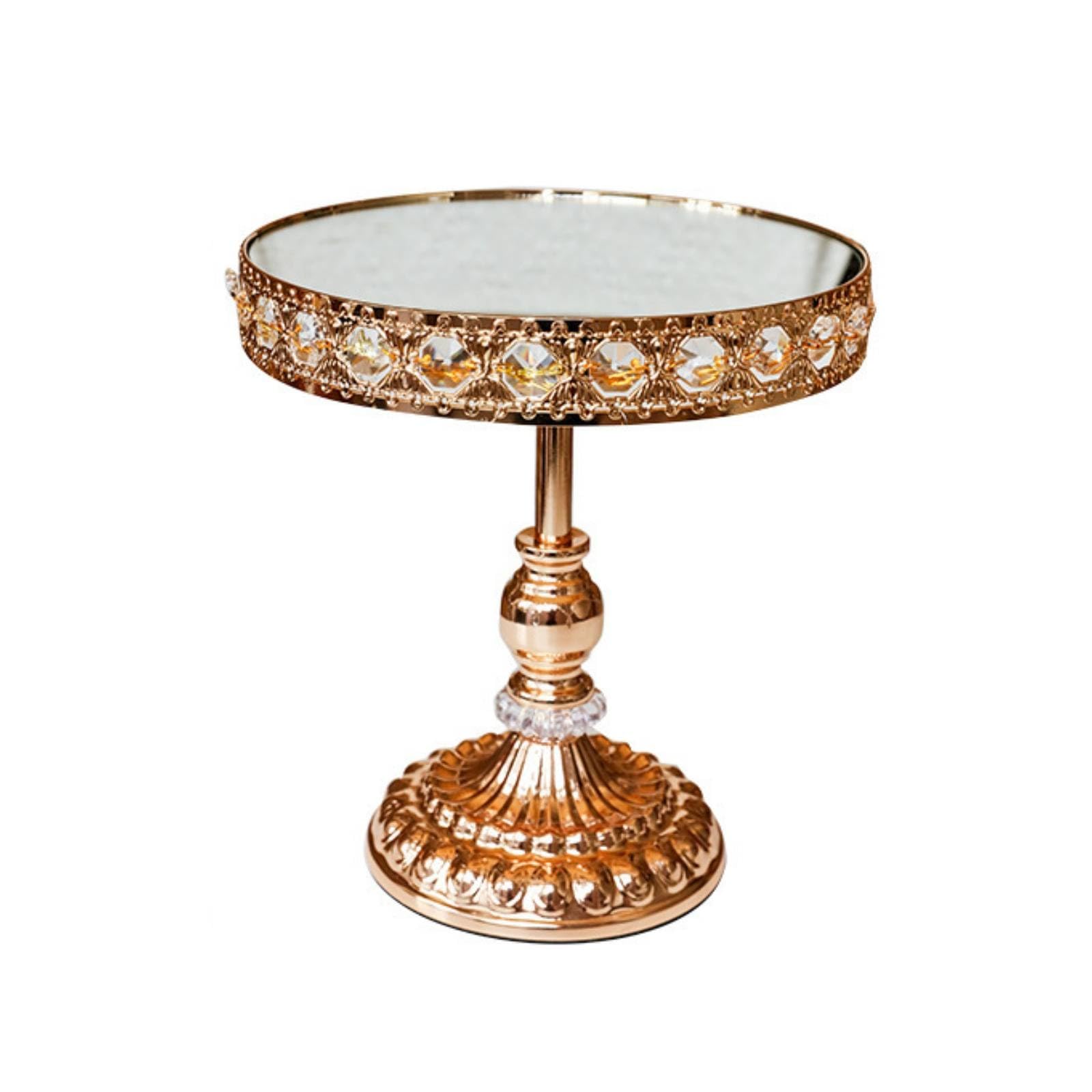 Spiegelnder Kuchenständer Tortenständer Dessertständer Kuchenplatte mit Erhöhter Basis Und Spiegeloberfläche Glitzernder Kristalloptik aus Eisen Und , Gold , Groß