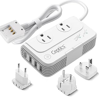 Ceptics European Travel Voltage Converter, 200W Adapter for Curling Iron, Straightener, Chargers, Step Down World Power Plug - 4 USB Charging QC 3.0 - SWadApt Compatible - Type C, E/F, G Included