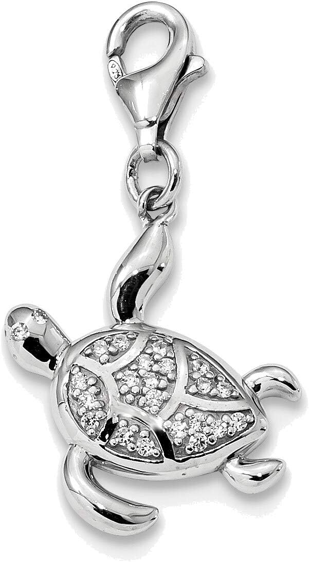 Bonyak Jewelry Sterling Silver Rhodium-Plated CZ Sea Turtle w/Lobster Clasp Charm Decadent
