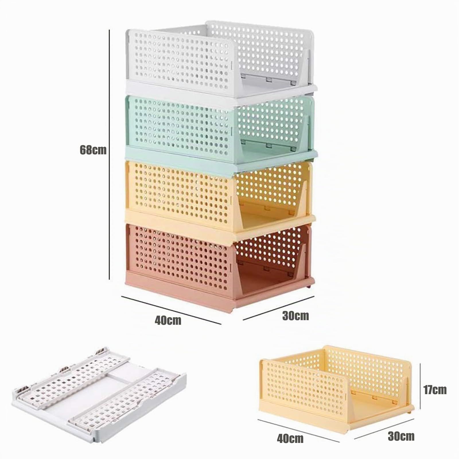 RMAN 4 pcs Organisateur Armoire Vetement Plastique Boite Rangement Vetement | Pliable, Empilable, Organisateur Tiroir Coulissant, Penderie, Dressing, Chambre, Blanc