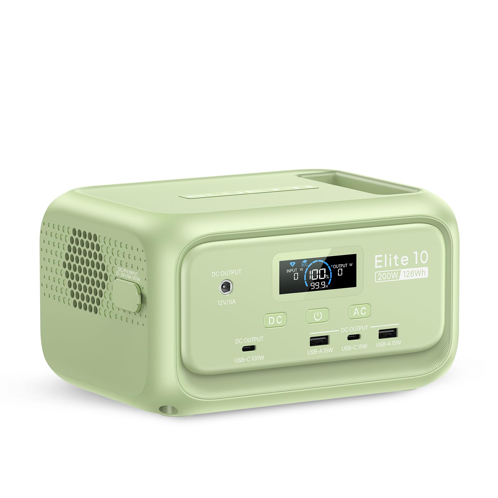 BLUETTI Elite 10 Mini Portable Power Station, 128Wh LiFePO4 Battery 40000mAh Power Bank with 200W AC Outlet, 10ms UPS, Fast Recharge Solar Generator for Camping, Travel, Outage(Meadow Green)
