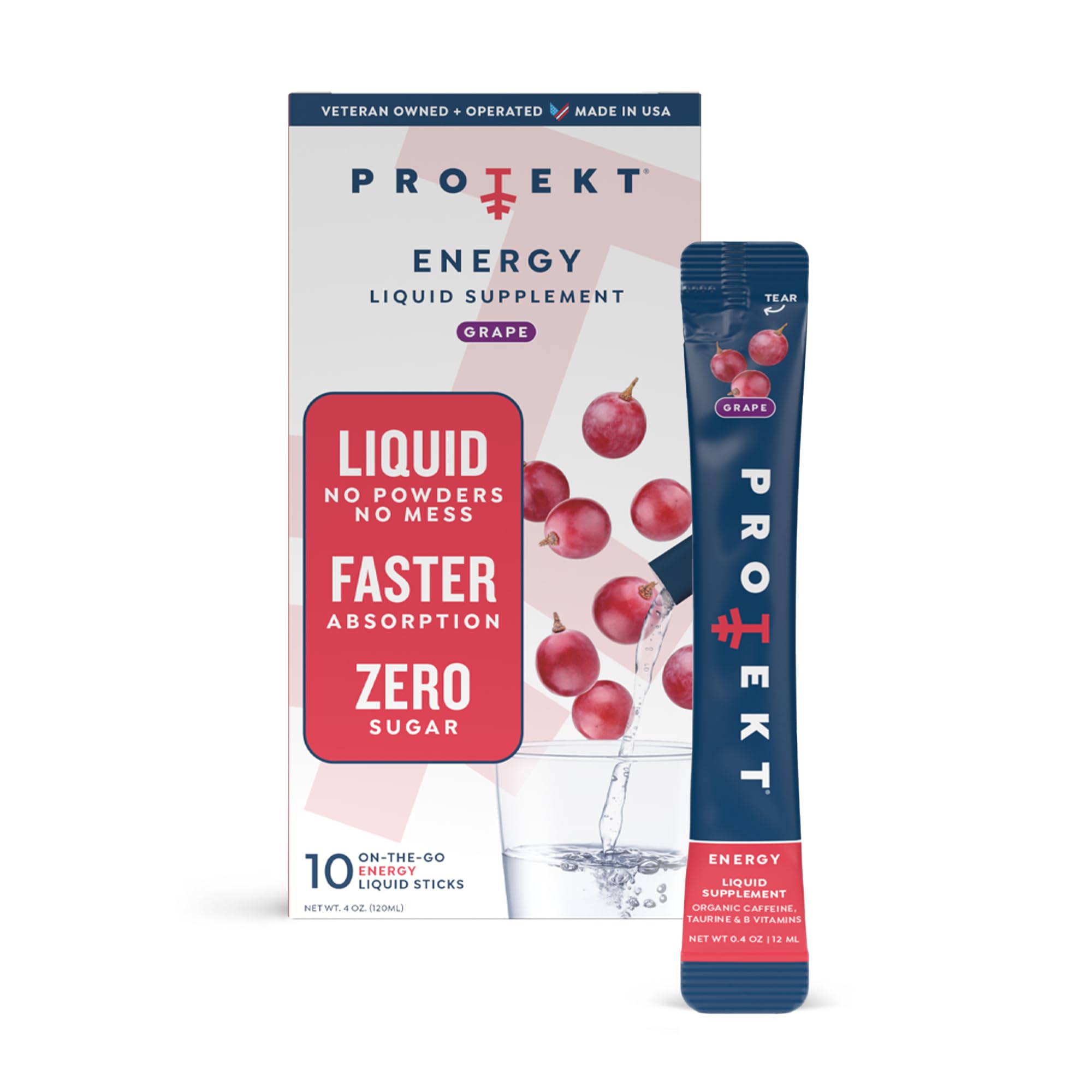 Protekt Zero Sugar Energy Drinks - Keto Natural Mix, Liquid Vitamin B Drink, Organic Caffeine Blend, On-the-Go Liquid Pack, Zero Sugar Grape Energy Packets by Mark Healey, Pack of 10