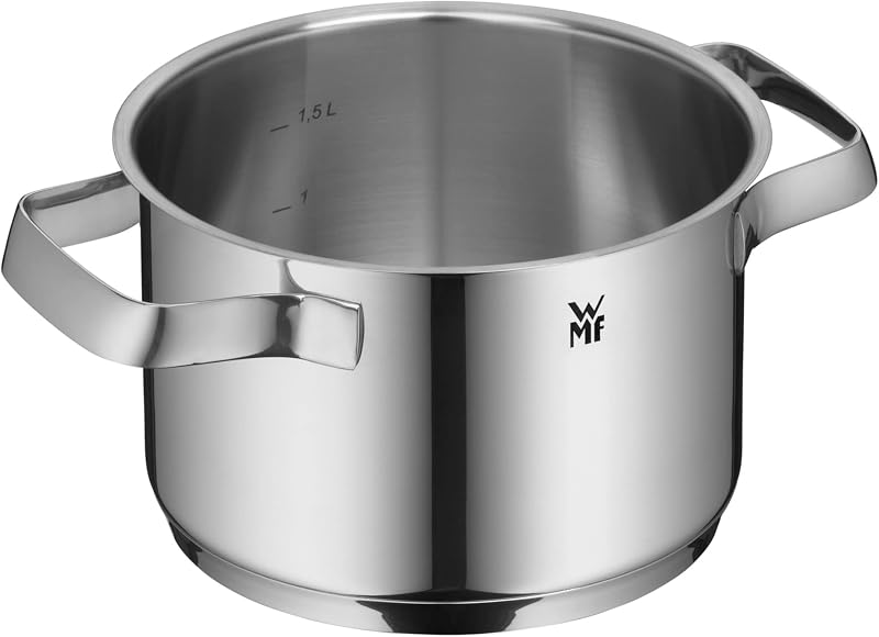 Caserolă WMF Belmonte 16 cm cu capac de sticlă, pentru inducție, 1,9 l, oțel inoxidabil lustruit Cromargan, fără strat antiaderent