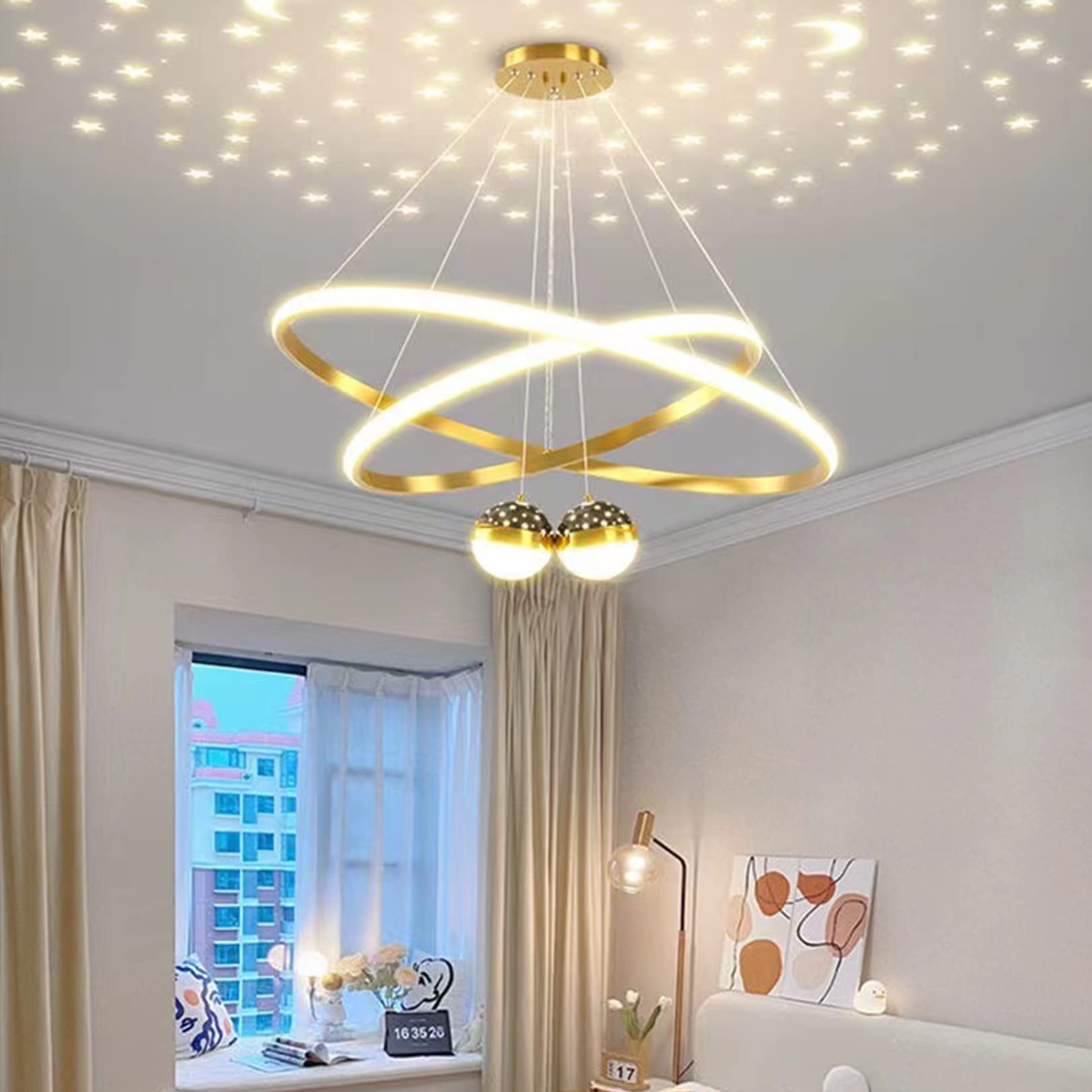 HXYSXHJUO Bellastein Modern LED Pendant Lamp Creative Chandelier Dimmable Ceiling for Dining Room Living Office Kitchen (Gold, L40+60cm)