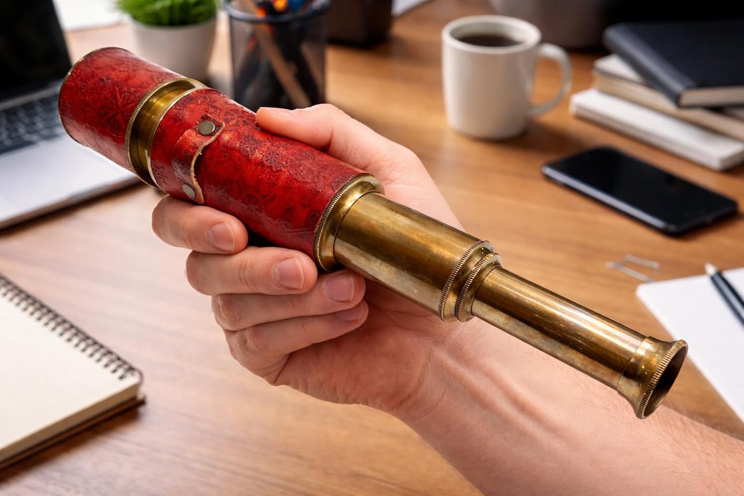 Marine Brass Telescope 18'' Replica Spyglass Nautical Handheld Collectible Functional Vintage Handcrafted Pirate with Imprinted Leather Telescope
