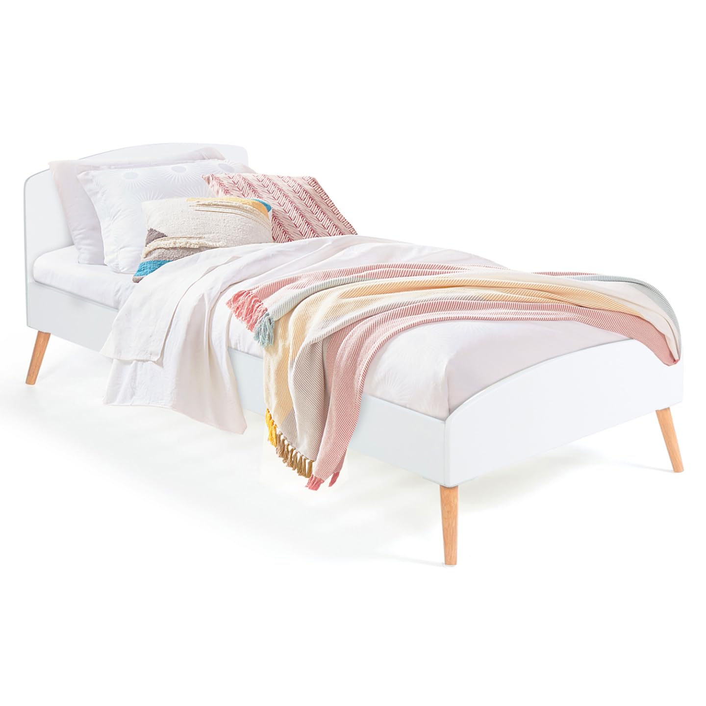 IDMarket - Lit Simple scandinave 90 x 190 CM Soren Bois et Blanc