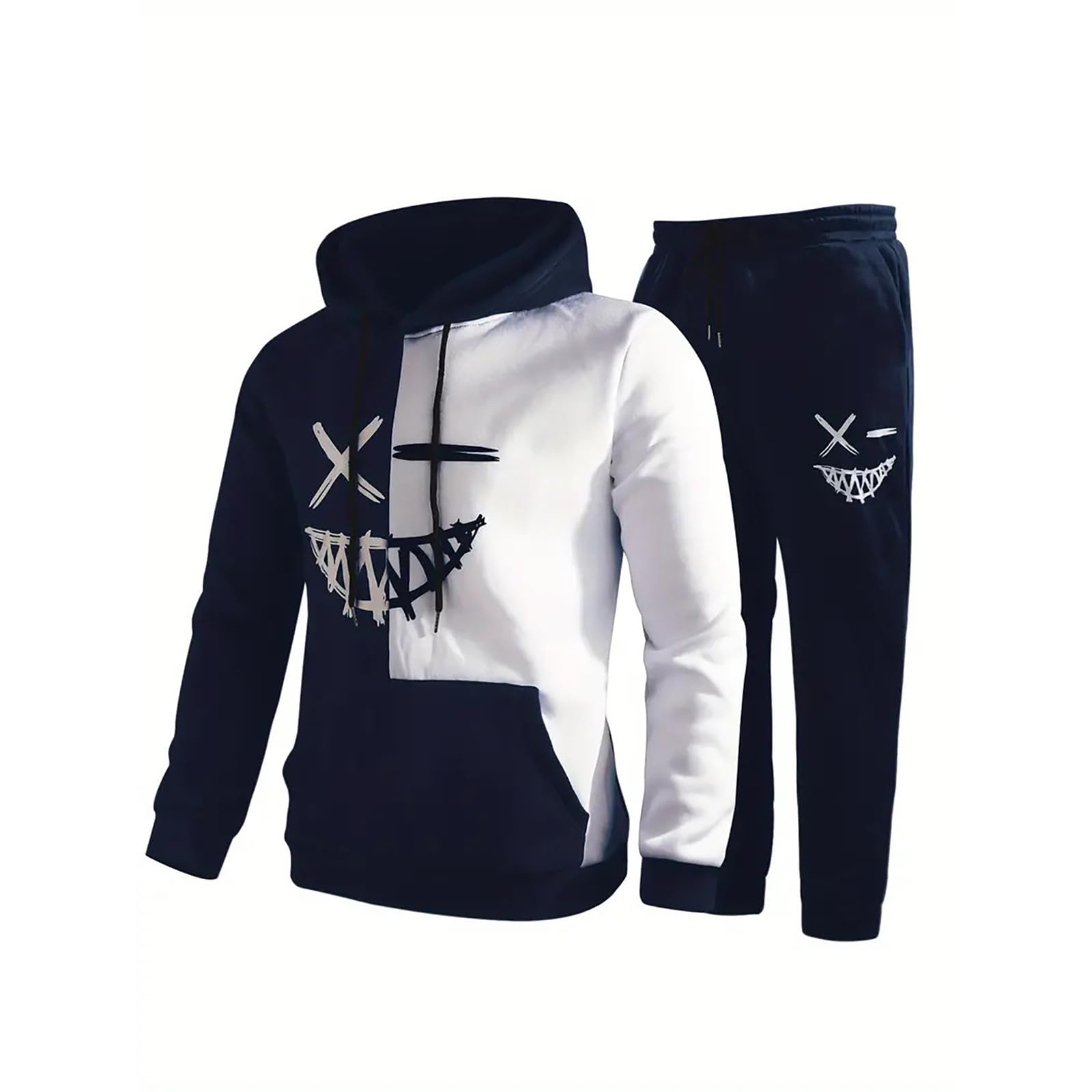 Generisch Tuta sportiva per uomini e donne, autunno e inverno, felpa con cappuccio, pantaloni con nappe, tuta sportiva