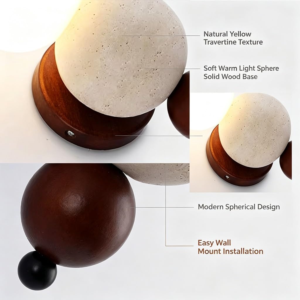 Żółta Kinkiet Trawertynu Kreatywna Lampa Ścienna Stylu Wabi-sabi Gniazdo G9 | Drewno Stylu Vintage, Okrągła Lampa Ścienna Wnętrz Sypialni Salonu Jadalni Przedpokoju Korytarza Dekoracyjna Wnętrz