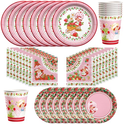 Treasures Gifted Officially Licensed Strawberry Shortcake Decorations - Serves 16 Guests - Classic Set Strawberry Shortcake Birthday Decorations - Plates, Napkins & Cups Set - Party Supplies