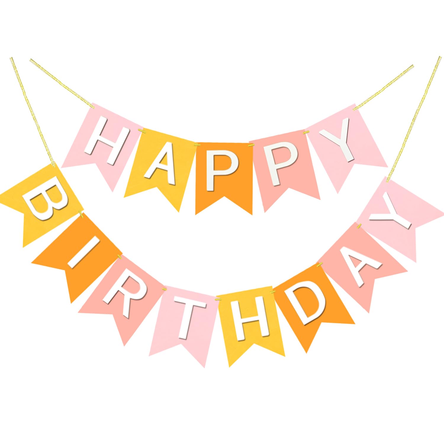 Pink Orange Happy Birthday Banner Girls Birthday Theme Party Signs Decorations Supplies Pre - Strung Handmade Garland Indoor & Outdoor