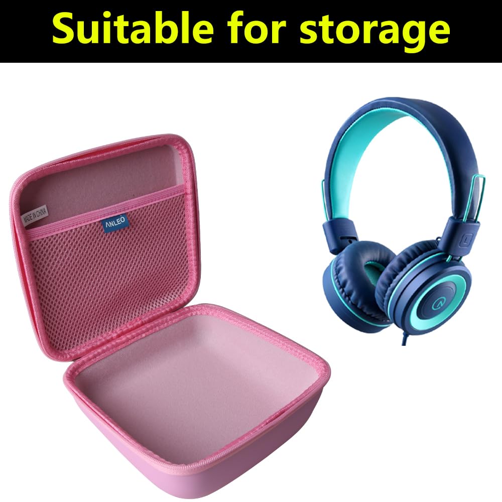Anleo Hard Travel Case for noot Products K11/Elecder i37/POWMEE M1/POWMEE M2/Mpow CH8/iRAG J01/noot Products K22/NIVAVA K8/noot Products K33/iClever/Sonitum Kids Headphones(Only Case) (Pink) 2