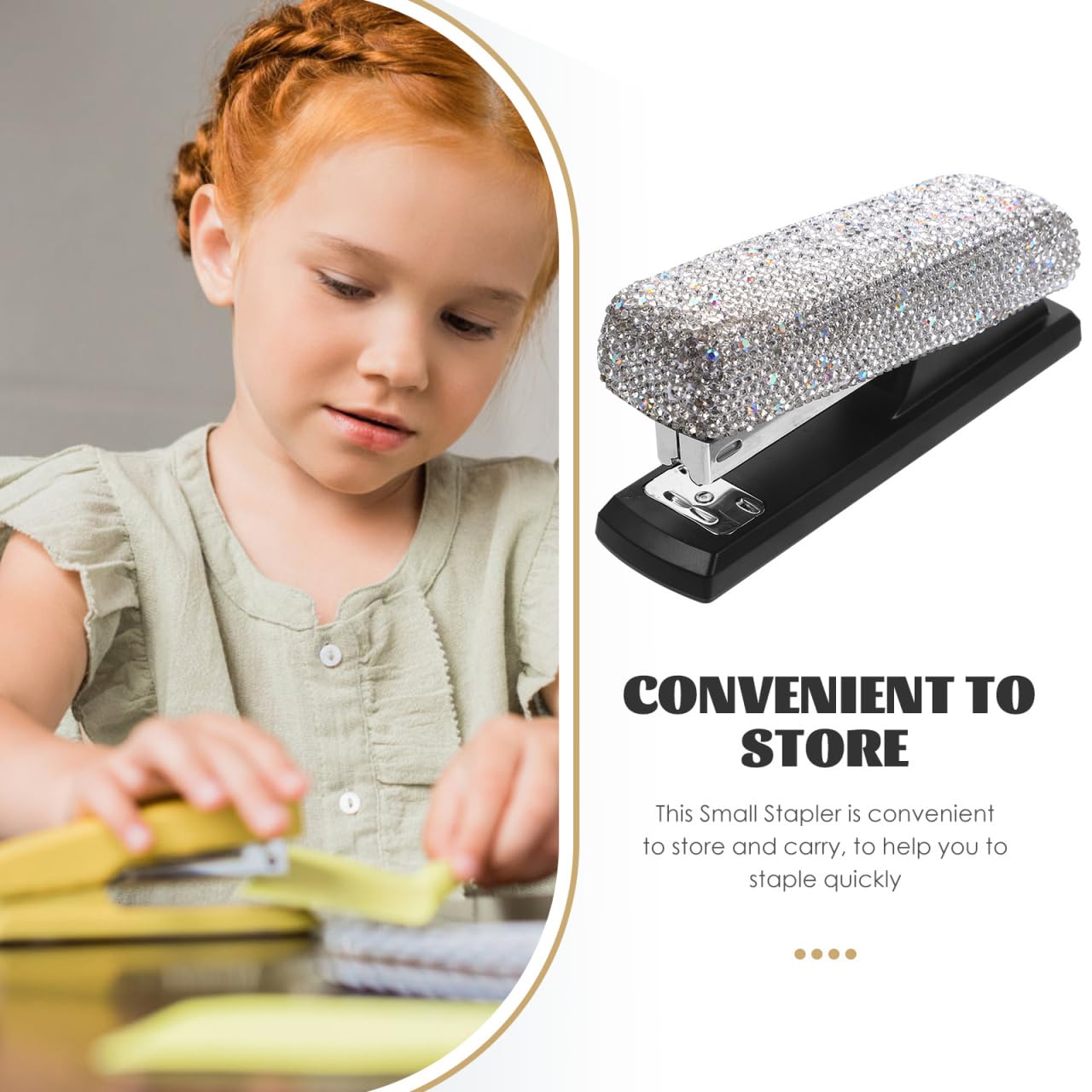 Sosoport Diamond Rhinestone Stapler White Metal Heavy Duty Office Stapler for Desk and Classroom Paper Binding - Image 4