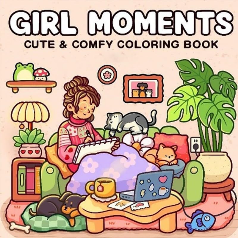 HIHIDAY Animal Coloring Book Cozy Coloring Book for Adults and Teens Featuring Super Cute Animals Cozy Activities and Cute Designs for Relaxation and Stress Relief (Girl Moments)