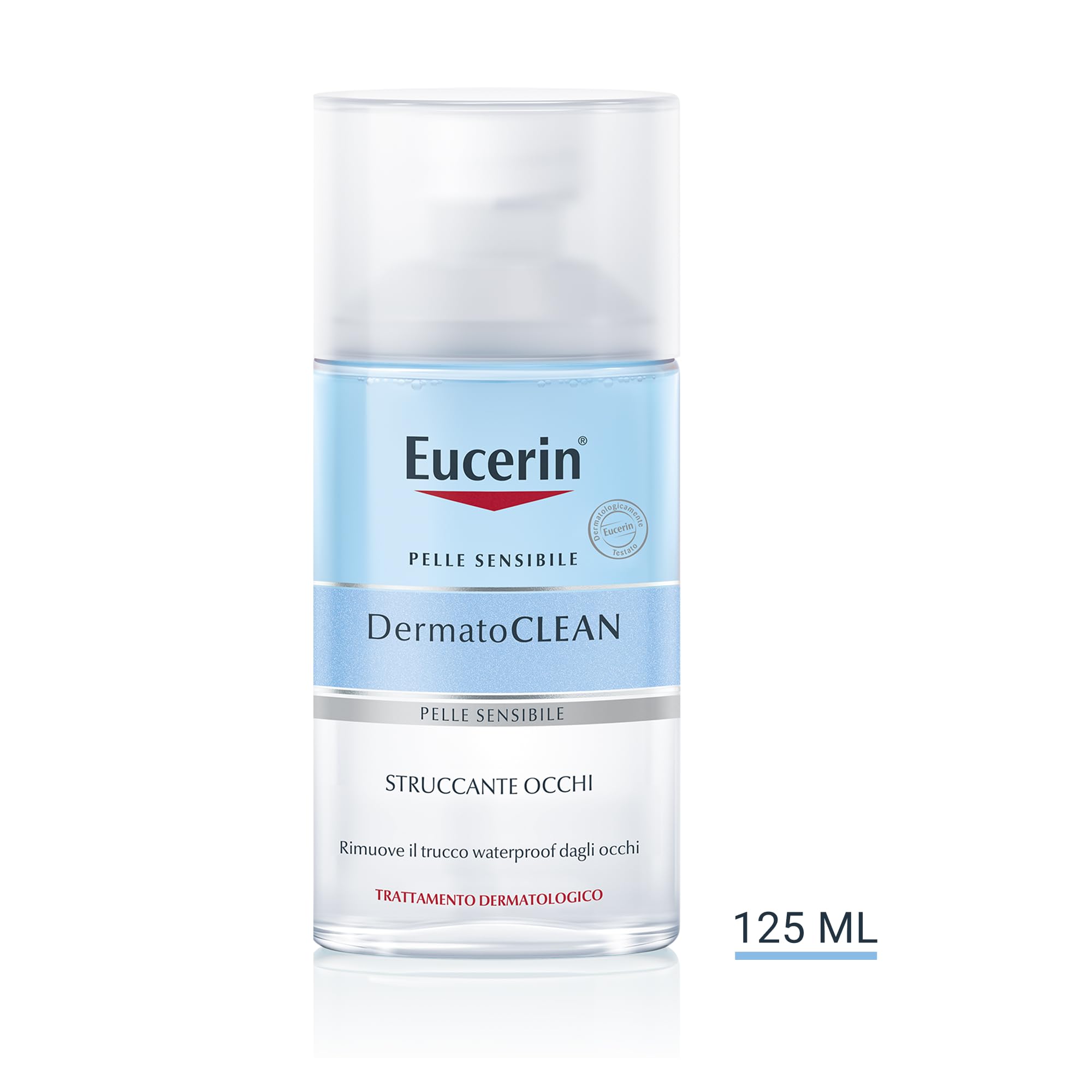 Eucerin DermatoCLEAN Struccante Occhi 125 ml, Struccante occhi waterproof per il make-up più resistente, Formula bifasica che non unge e non lascia residui per pelle sensibile