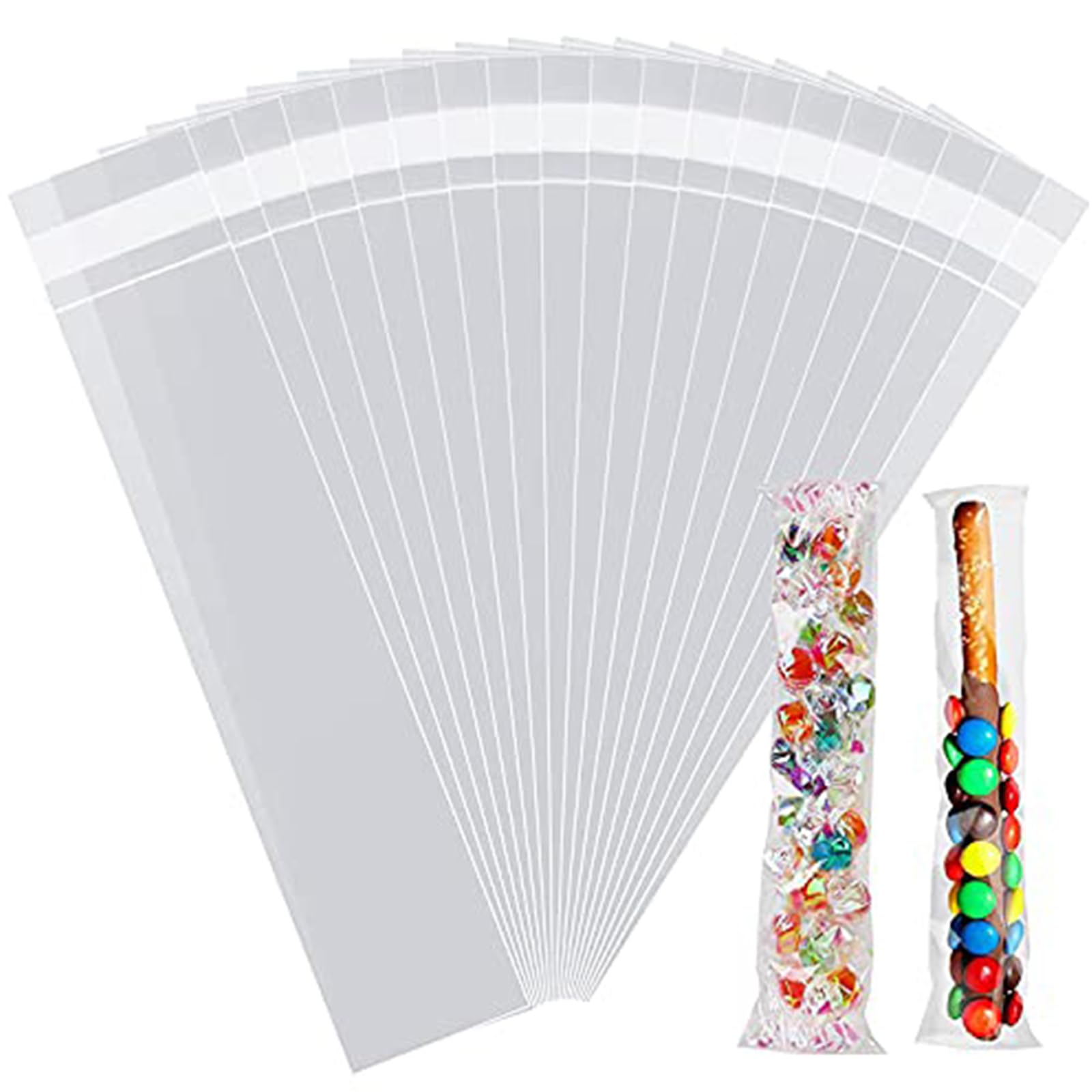LINMAGCO 100 Pcs Self Adhesive Cello Bags Long 3"x11" (7.62x28cm) Self Sealing Clear Cellophane Bags for Individual Cookies, Dessert,Decorative Wrappers, Party Favors, Candy and More