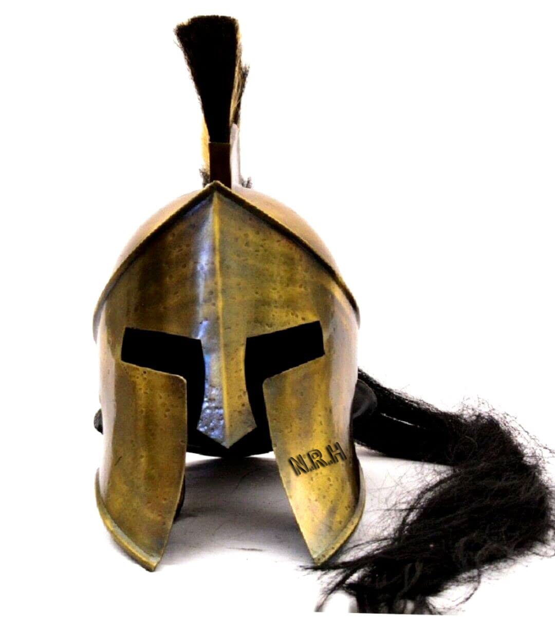 Średniowieczna zbroja król Leonidas grecki spartański rzymski kask męski spartański wojownik nakrycie głowy akcesoria do kostiumu (20 x 23 x 66 cm, antyczny mosiądz)