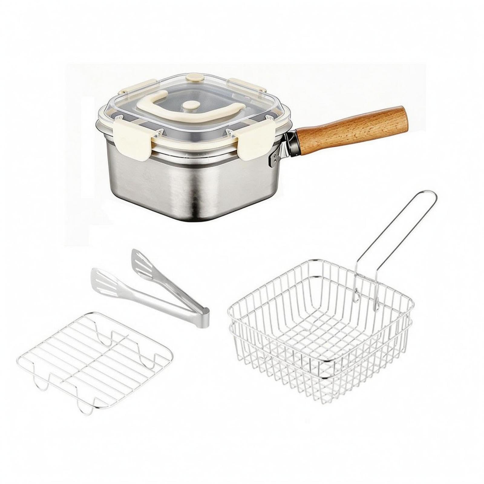 Multifunction Cooking Pot Removable Fryer Square Basket | Multifunction Cooking Pot Removable Fryer Square Basket Transparent Lid 201 Material - 4-pc 304 Stainless Steel Abs-image-8