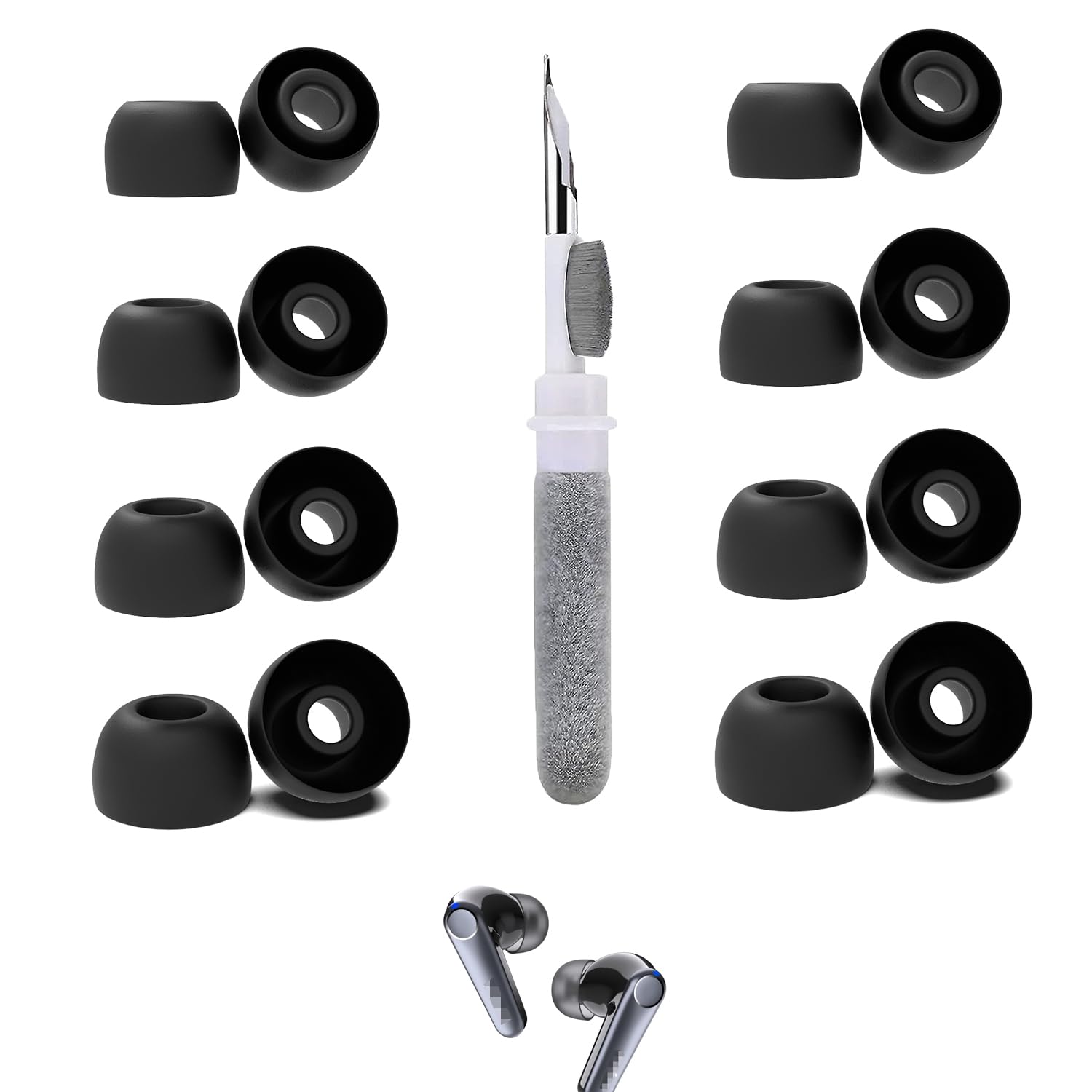 [8 Pairs] Replacement Ear Tips for EarFun Air Pro 3, with 3 in 1 Cleaner Kit, Silicone Ear Tips (XS/S/M/L)