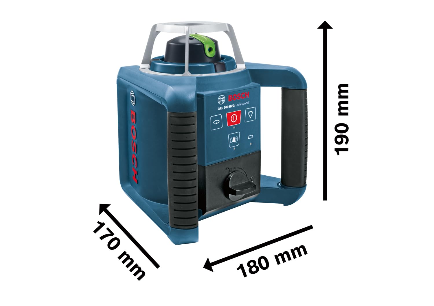 Bosch Professional Laser obrotowy GRL 300 HVG (zielona wiązka, odbiornik laserowy LR 1 G, zasięg pracy: do 300 m (średnica), akumulatorki ładowane (2xD, 1x9V), ładowarka, L-Boxx)