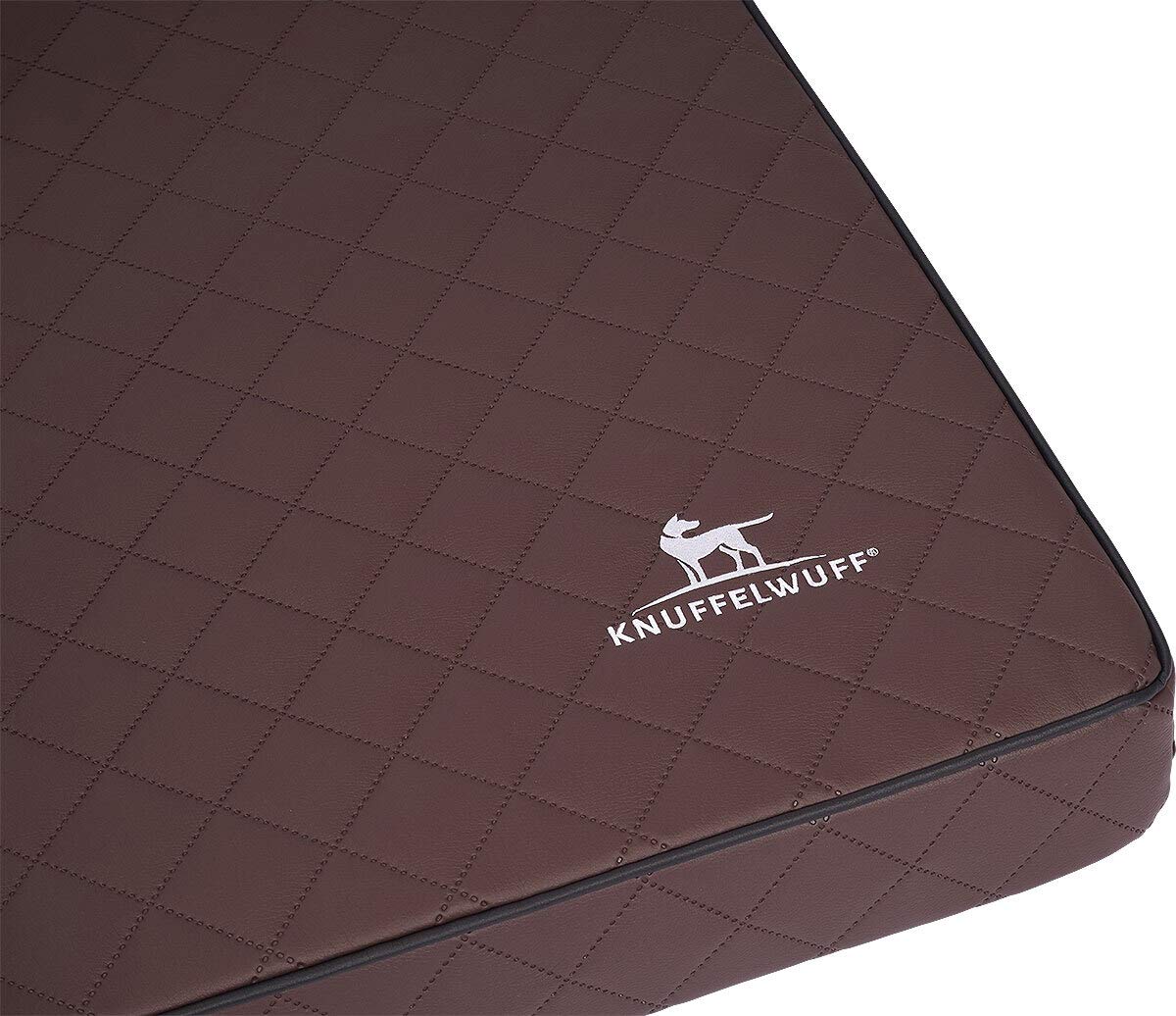 Knuffelwuff Tapis orthopédique pour chien, Coussin orthopédique Juna, similicuir surpiqué au laser, marron 110x66x10cm