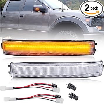 LED Side Mirror Turn Signal Lamps for 2009-2014 Ford F150, F150 SVT-Raptor, Lincoln Mark LT Clear Lens Amber LED Tow Mirrors Turning Left Right Blinker Markers Light Kits OEM# 9L3Z17E749AA