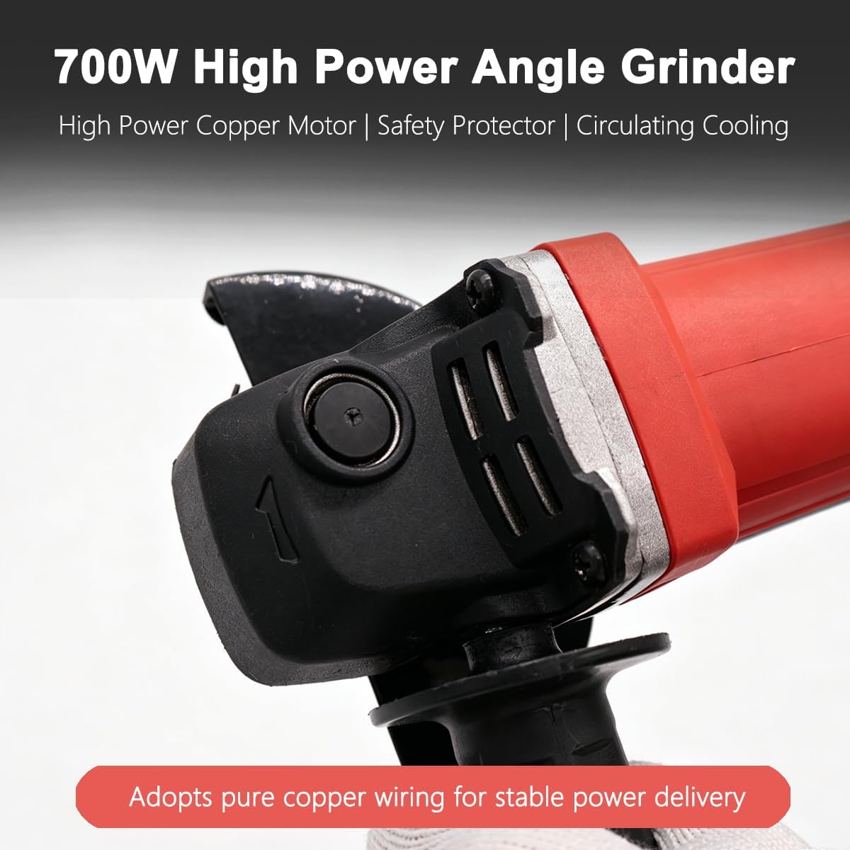 Karramlili Angle Grinder 4-1/2 inch, 700W 127V Electric Grinder Tool, 7000 RPM, with Grinding Wheel, Auxiliary Handle, Wrench and Carbon Brushes for Cutting and Grinding – Red