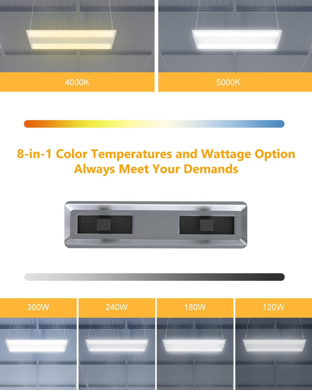 300W LED Linear High Bay Light 4000K 5000K High Bay LED Lights Selectable Features 300W 240W 180W 120W — view 2