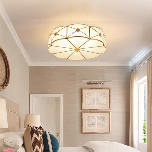 Miniatura 2 de Lámpara de techo empotrada de latón de mediados de siglo, lámpara de techo LED de latón y vidrio de 6 luces, pantalla de vidrio esmerilado, luz