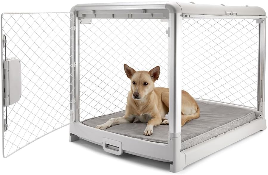 Revol Collapsible Dog Crate with Wheels - Premium Portable Dog Crate - Safe, Stylish, and Convenient Indoor Kennel (Ash, Intermediate)