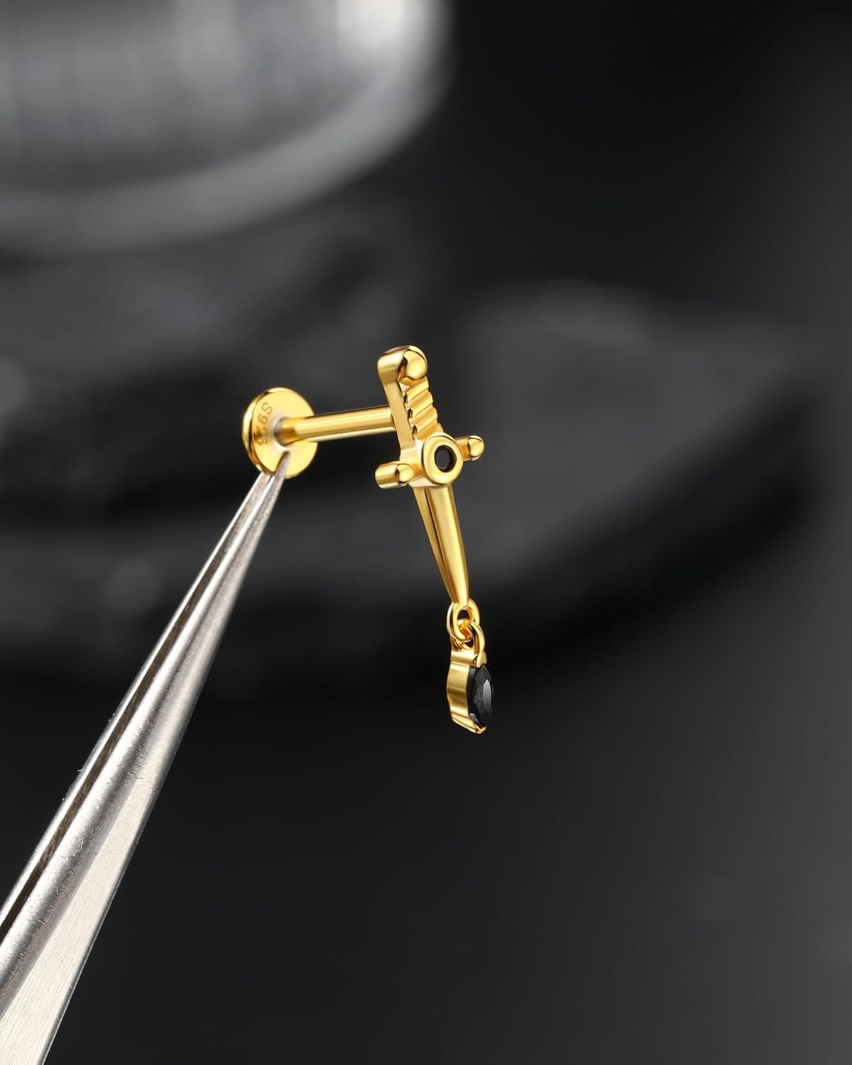 Jewseen 925 Sterling Silver Dagger Cartilage Piercing Jewelry Internally Threaded Helix Conch Tragus Earrings Cartilage Stud Earring Dangle CZ Lip Nose Piercing Jewelry for Women Men - Image 6