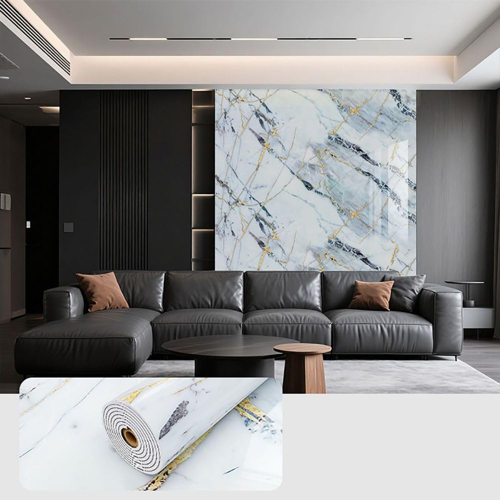 Blaward Marble Wallpaper Self Adhesive Wallpaper 40cmx3m Waterproof Peel and Stick Wall Paper Stick On Marble Vinyl Wrap for Living Room Bedroom Kitchen Bathroom (A10)