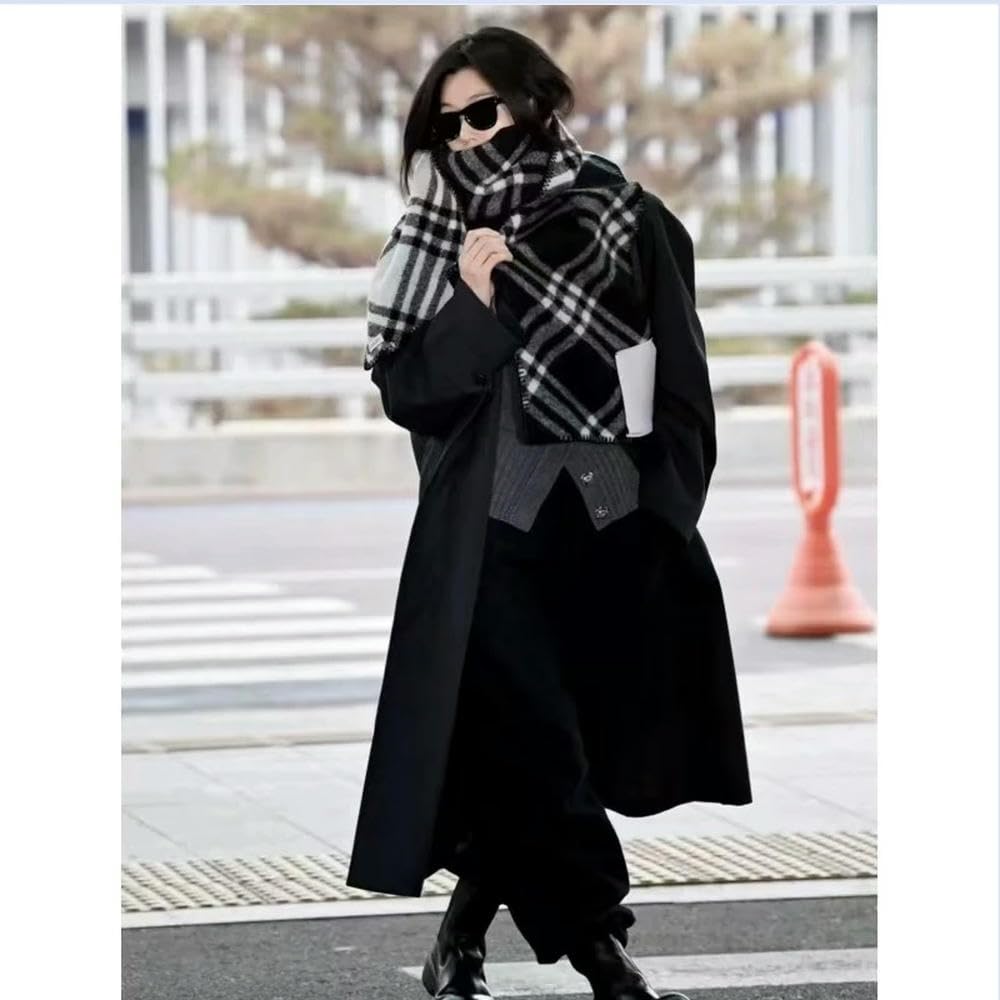 Bufanda Tipo Chal de Lana de Doble Cara con Rejilla de Diamantes Mujer, otoño e Invierno, sensación de Alta Gama, Famosa en Internet