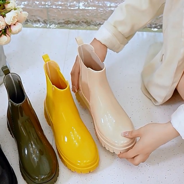 Amazon.com | ANUFER Women's Fashion Chelsea Rain Boots Chunky Heel
