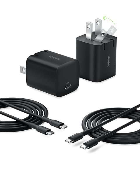Belkin USB C Charger Block 25W (2 Pack) USB C Cable Included - PD3.0 PPS Fast Charging for Samsung Galaxy S25, S24, Apple iPhone 17, Air, Pro, Pro Max, Google Pixel 10, Nintendo Switch, etc - Black