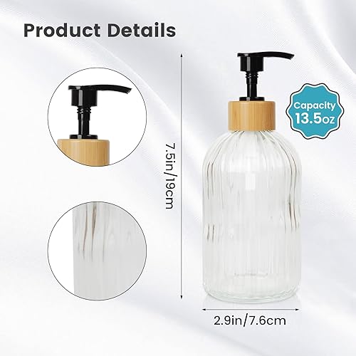 Miniatura 2 de Juego de 2 dispensadores de jabón de vidrio para baño, botellas de jabón de vidrio de 13.5 onzas con bomba de plástico, juego de dispensador de