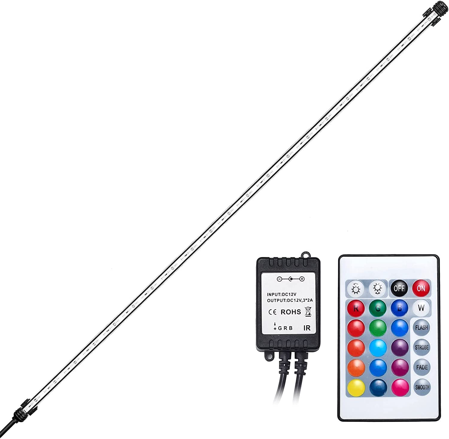GreenSun LED Luz de acuario Iluminación subacuática Cubierta de luz Impermeable IP68 Lámpara de tanque de peces con control remoto RGB, 63 LEDS 5050 SMD, 108cm, 14.8W